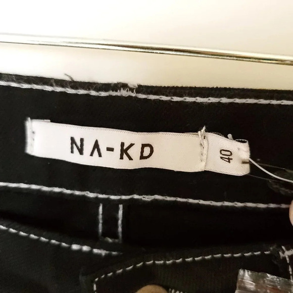 NA-KD Highwaist Denim Culotte Women Size 40 Jeans in Midnight Black Lightweight - Picture 5 of 14
